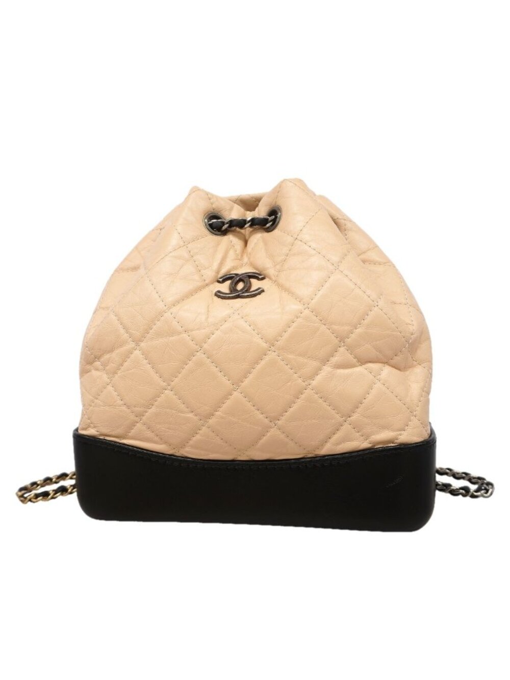 Chanel Backpack Gabrielle Leather Beige Black Gold Silver